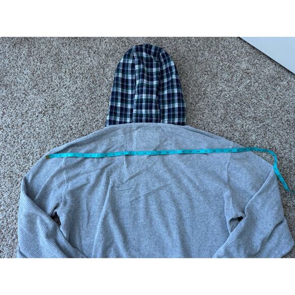 Quiksilver Mens Sweatshirt, size Large, Thermal Hooded Gray w/ Plaid hood - Picture 12 of 13